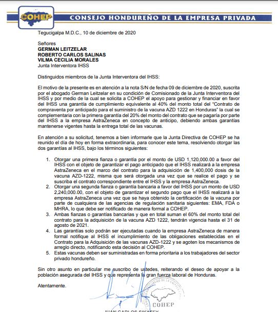 Comunicado del Cohep