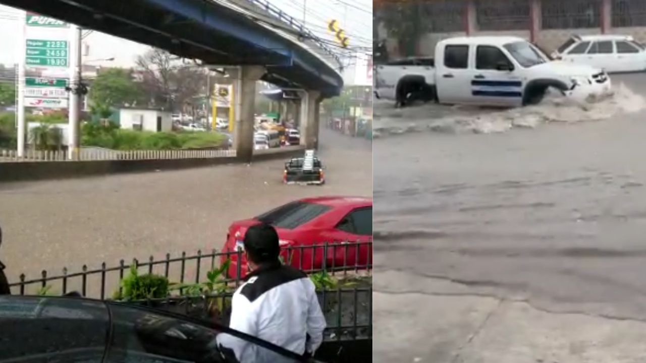 Inundaciones, carros atrapados, árboles y postes caídos dejan minutos de lluvias en la capital hondureña