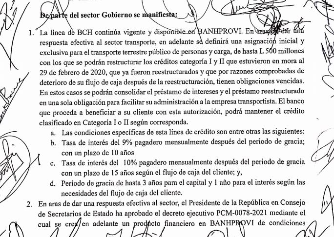 Transportistas y autoridades del gobierno de Honduras firman acuerdos para solucionar problemática en el sector