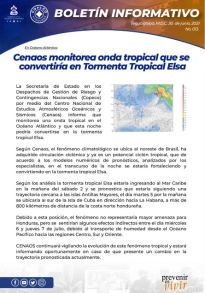 Honduras sentirá algunos efectos de la tormenta tropical Elsa a partir de esta fecha