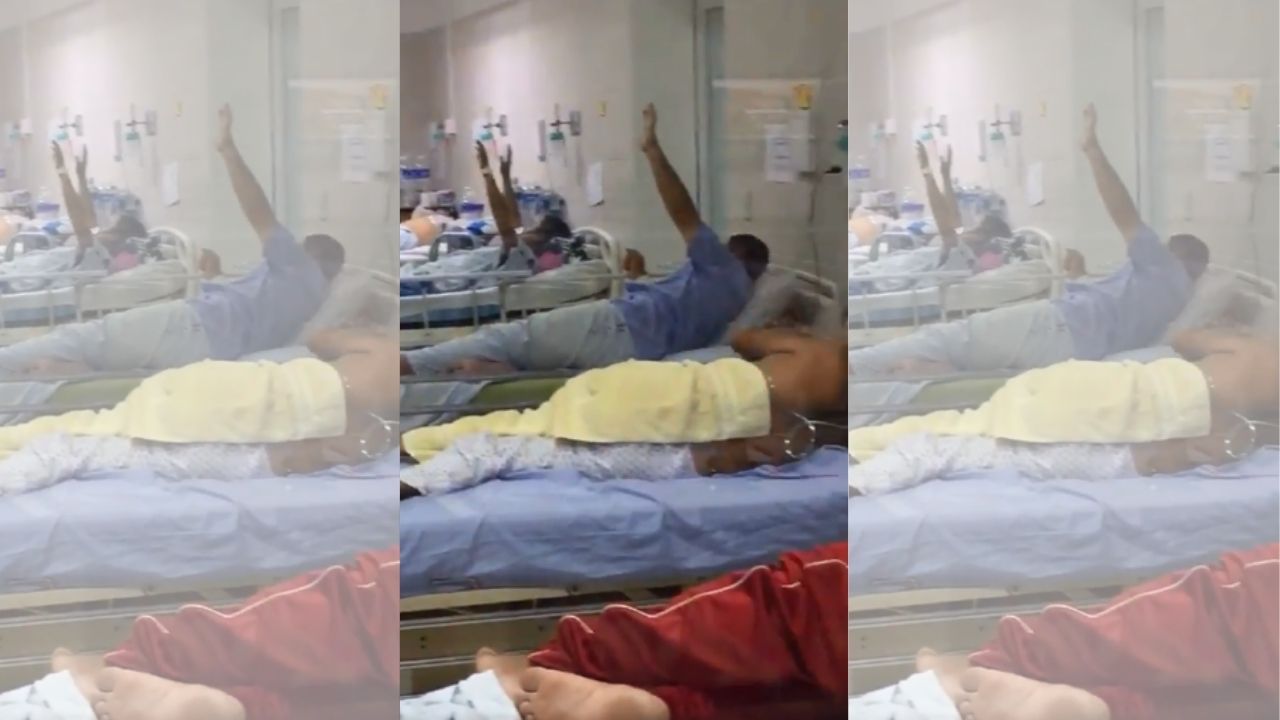 Video: hombre alza sus manos y ora por los pacientes graves desde una cama de la sala covid del Hospital El Tórax