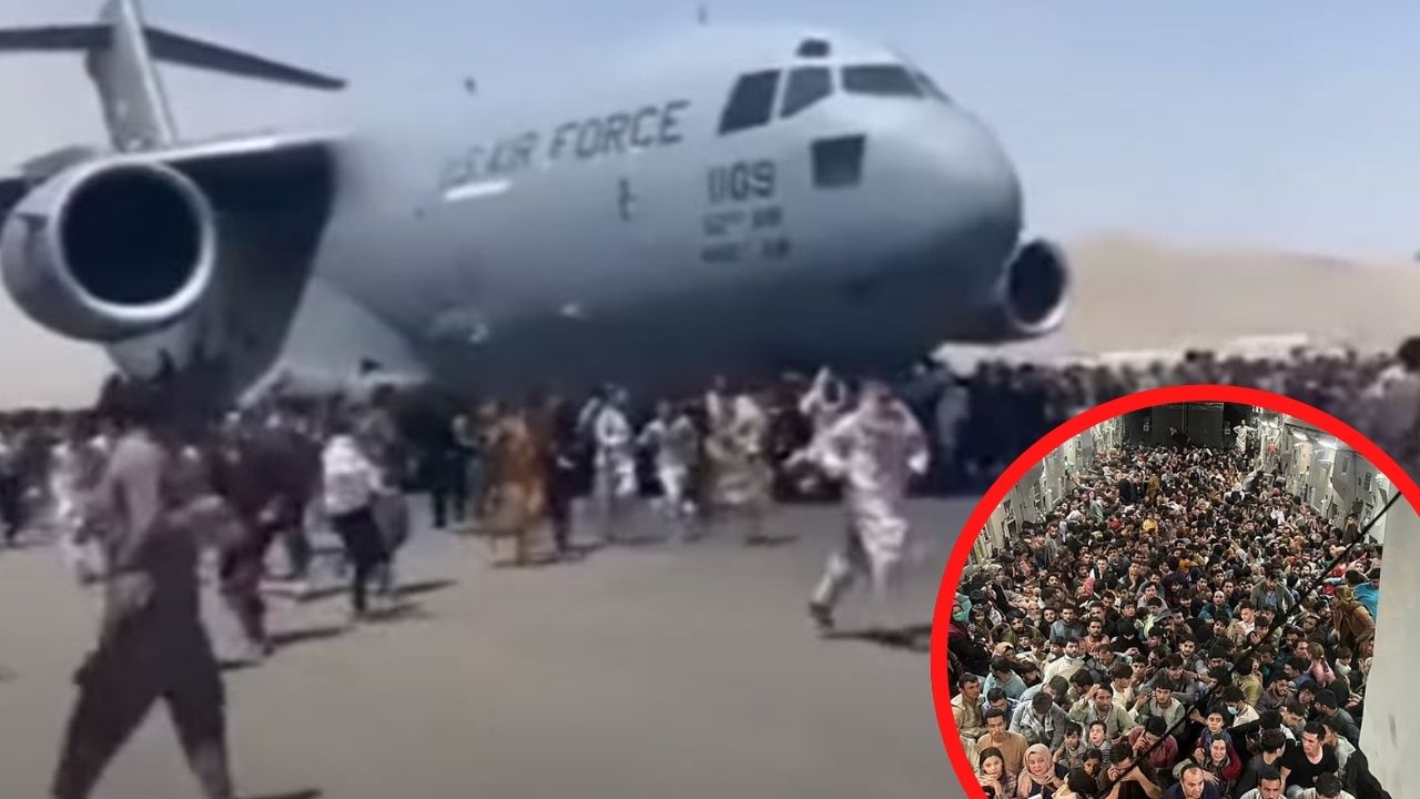 ¡Impresionante imagen! Más de 600 afganos logran escapar de los talibanes en una bodega de un avión militar
