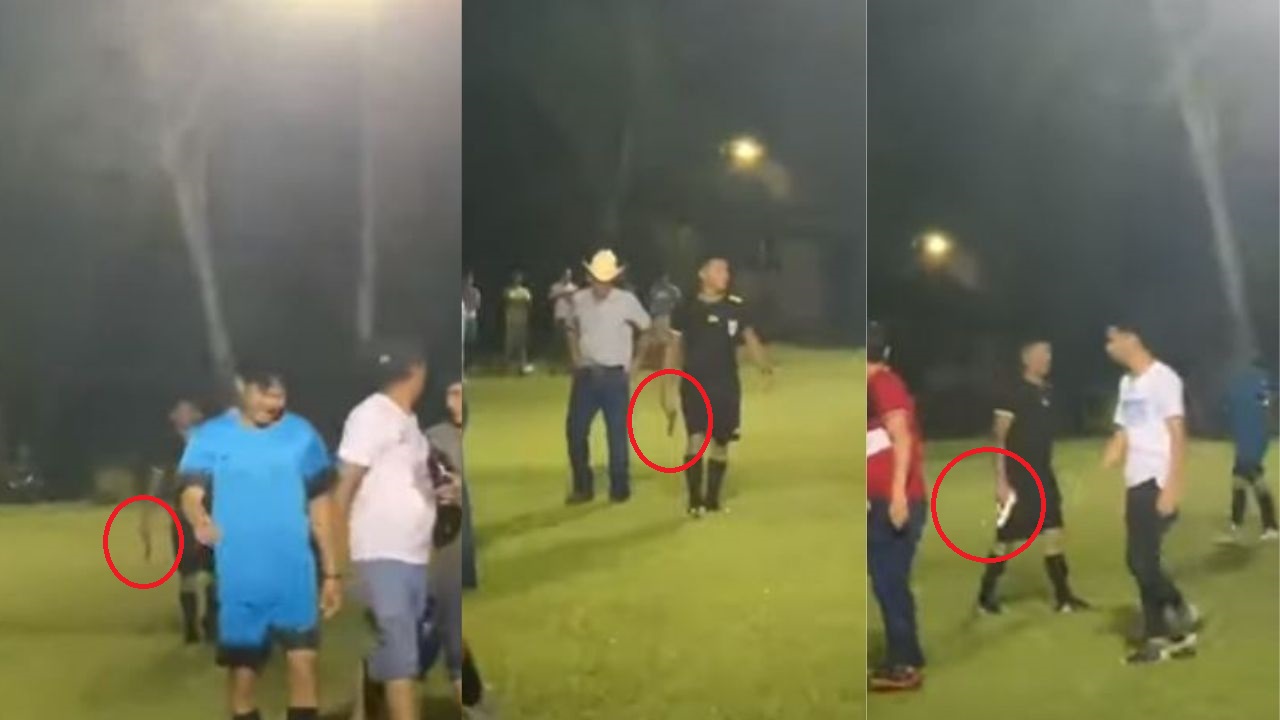Árbitro hondureño saca pistola en pleno campo de fútbol para evitar ser linchado en Copán