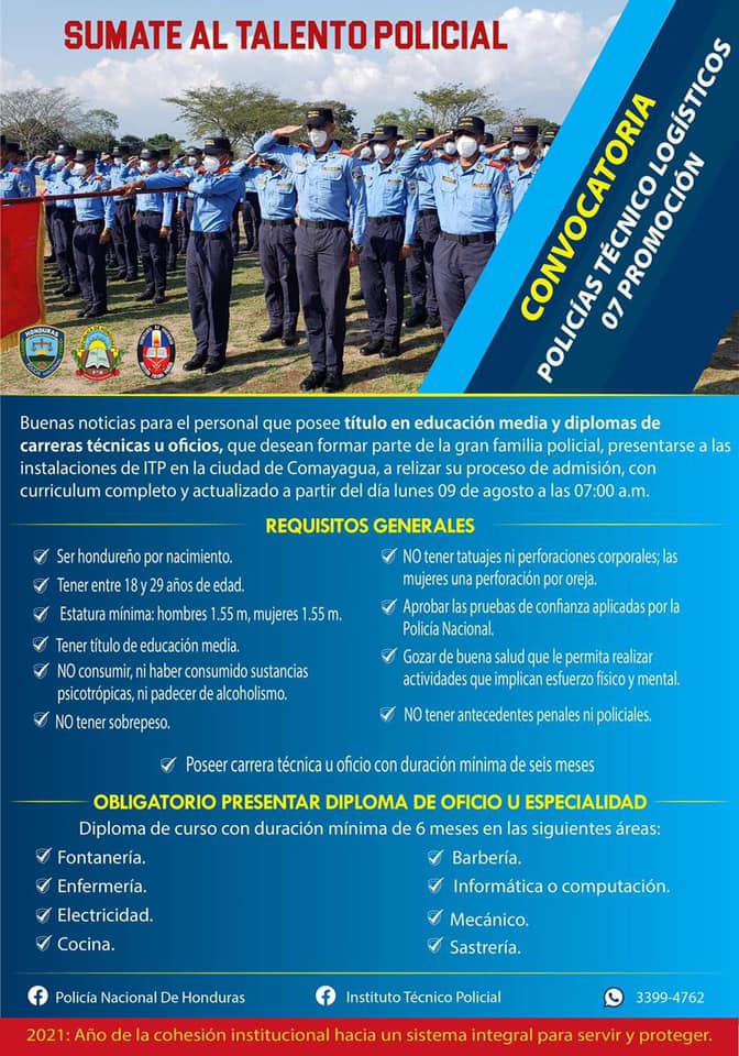 Policía Nacional convoca a hondureños que quieran formar parte de la institución: estos son los requisitos
