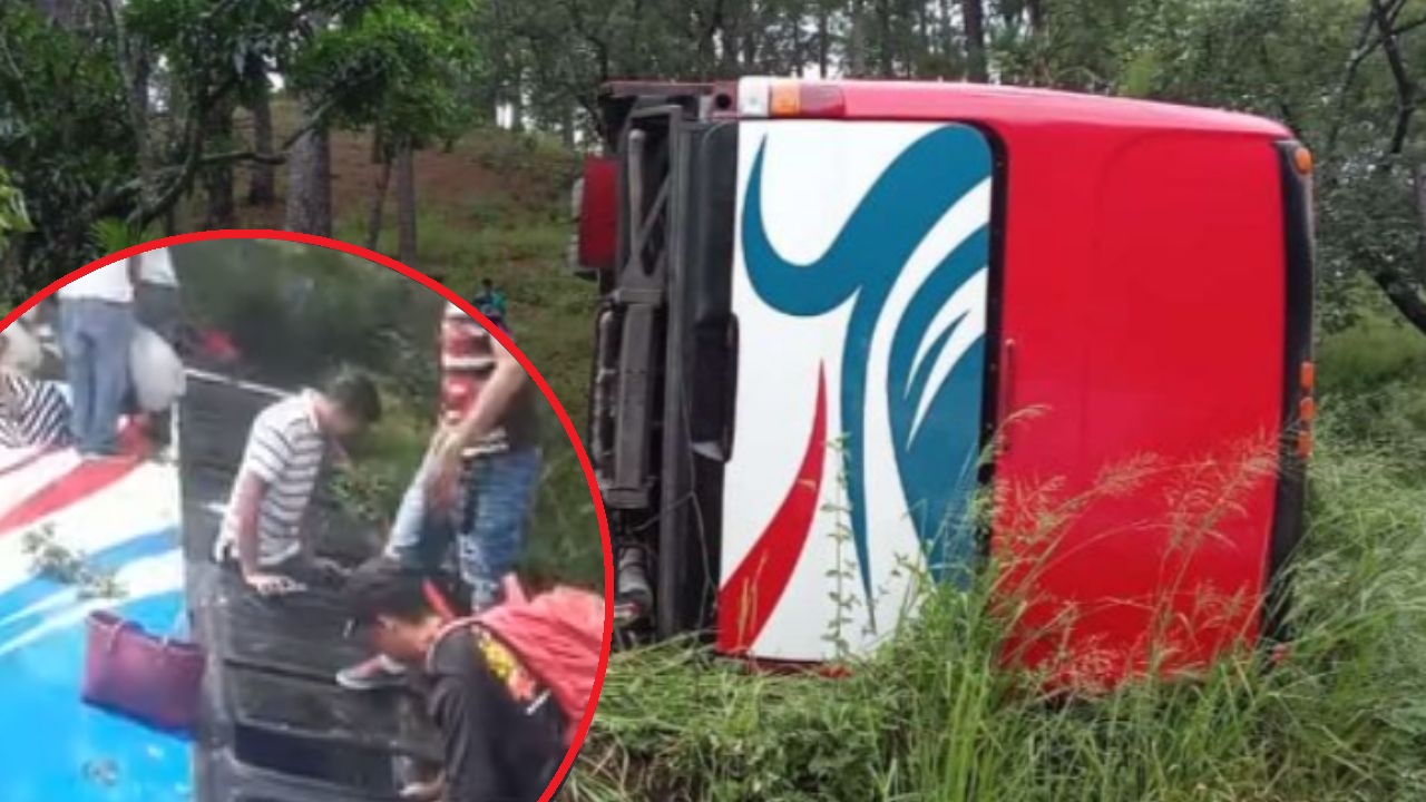 Bus con 40 pasajeros vuelca en la carretera al sur de Honduras: hay varios heridos