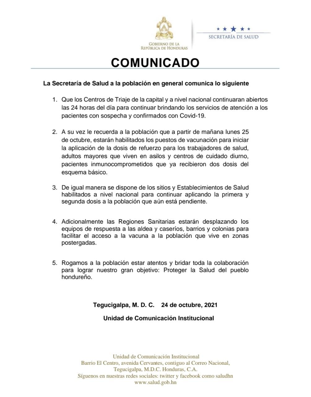 Centros de triaje seguirán abiertos para atender a sospechosos de covid, asegura Salud de Honduras