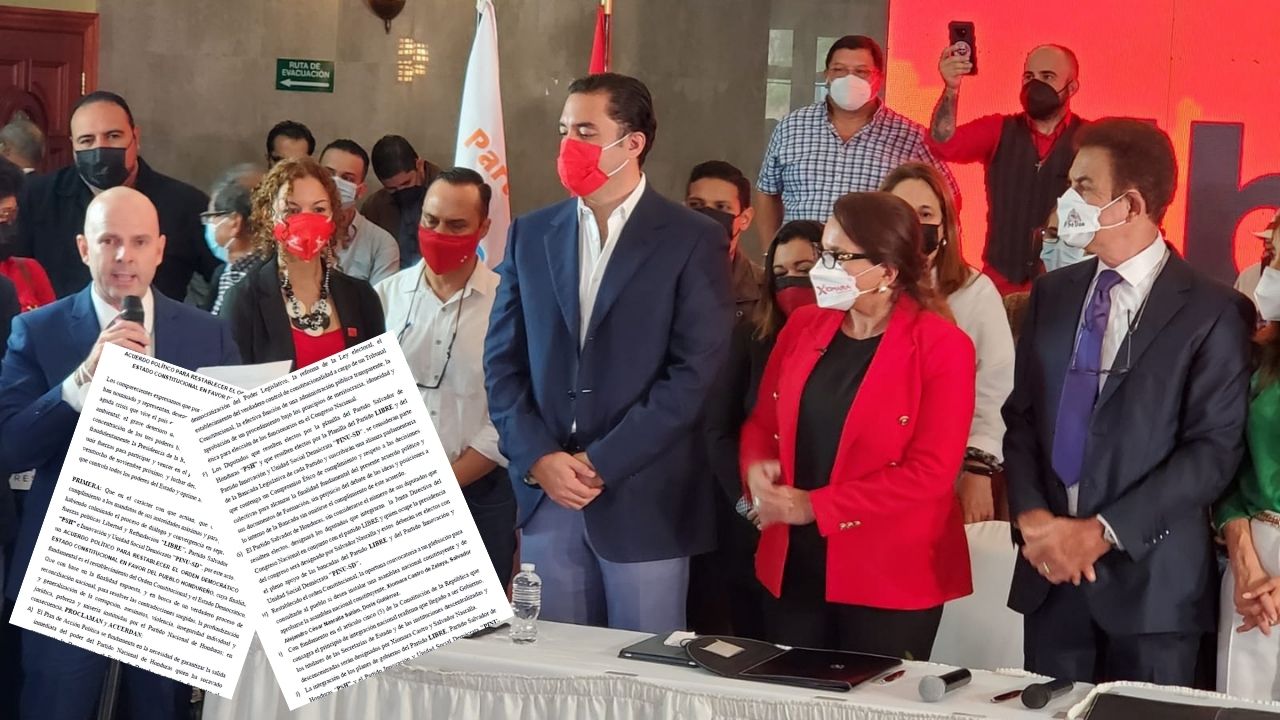 Este es el acuerdo político de la  alianza entre Libre, Pinu y el Partido Salvador de Honduras