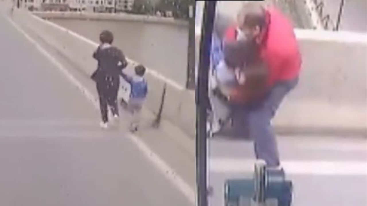 Impactante vídeo: Conductor de bus evita que mujer se lance de un puente con su hijo