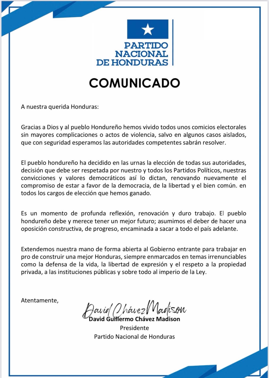 Triunfo de Xiomara Castro en las elecciones presidenciales de Honduras es reconocido por el Partido Nacional