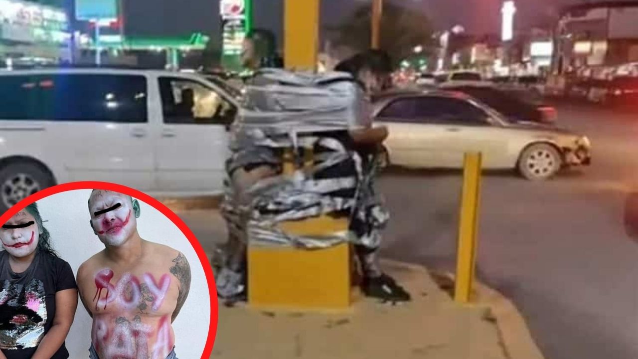 Amarrados a un poste, pintados como el Joker y con un misterioso mensaje hallan a supuestos ladrones