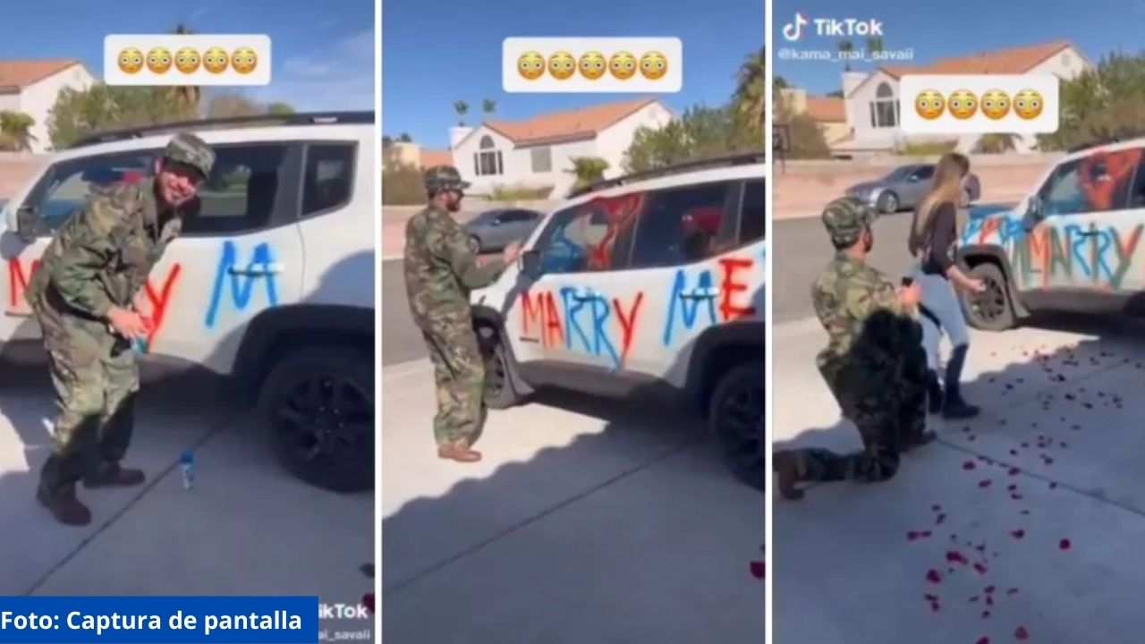 Soldado pintó el carro de su novia para pedirle matrimonio y así reaccionó ella