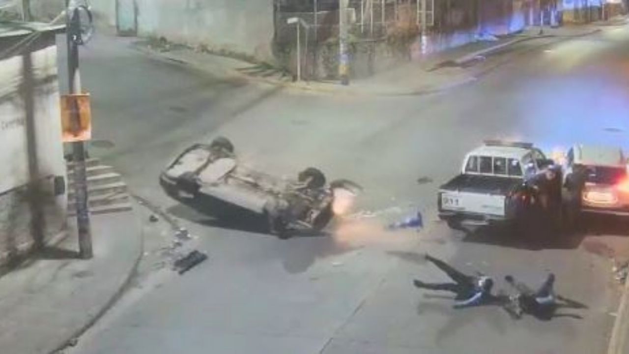 Conductor impacta su vehículo contra una patrulla en Tegucigalpa; este vídeo evidencia su exceso de velocidad