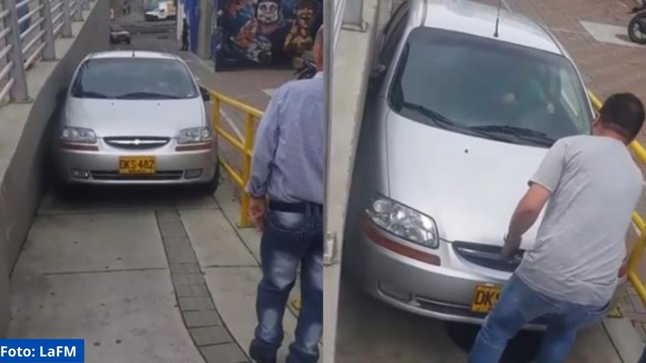 ¡Vídeo viral!: Conductor quedó atrapado en un puente peatonal