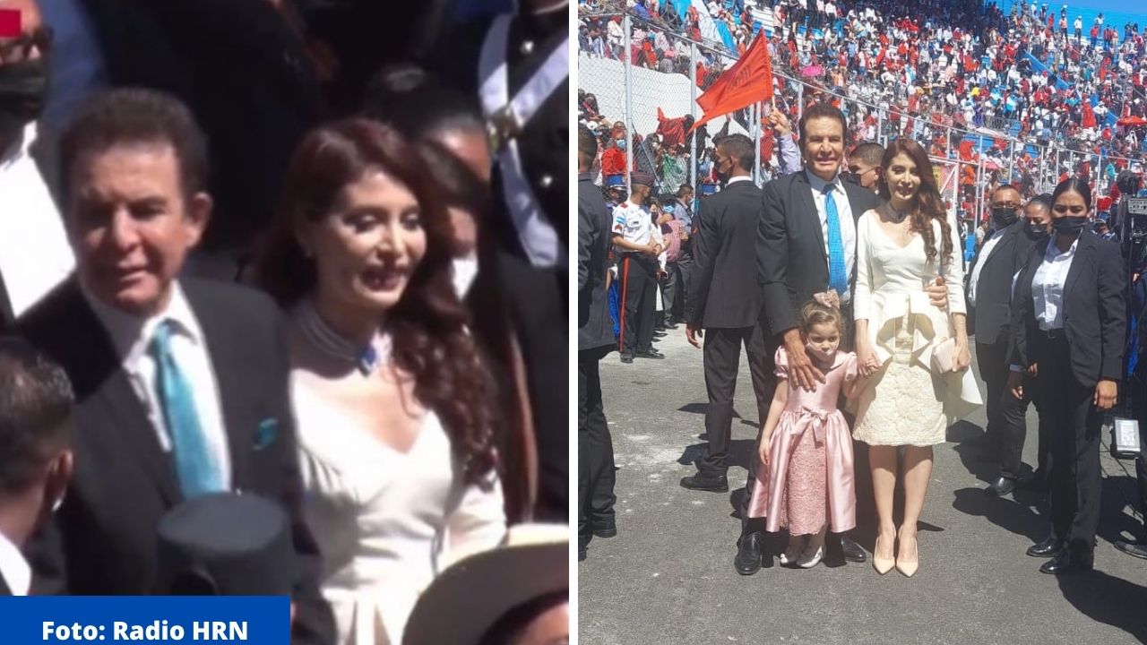 Con su hija en brazos: así llegó Salvador Nasralla a la toma de posesión de Xiomara Castro