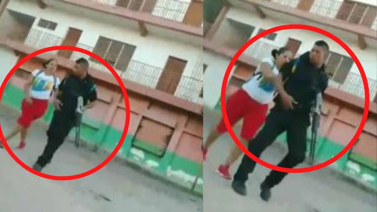 Graban a mujer pegándole a hombre armado, te sorprenderá lo que le dice el agredido