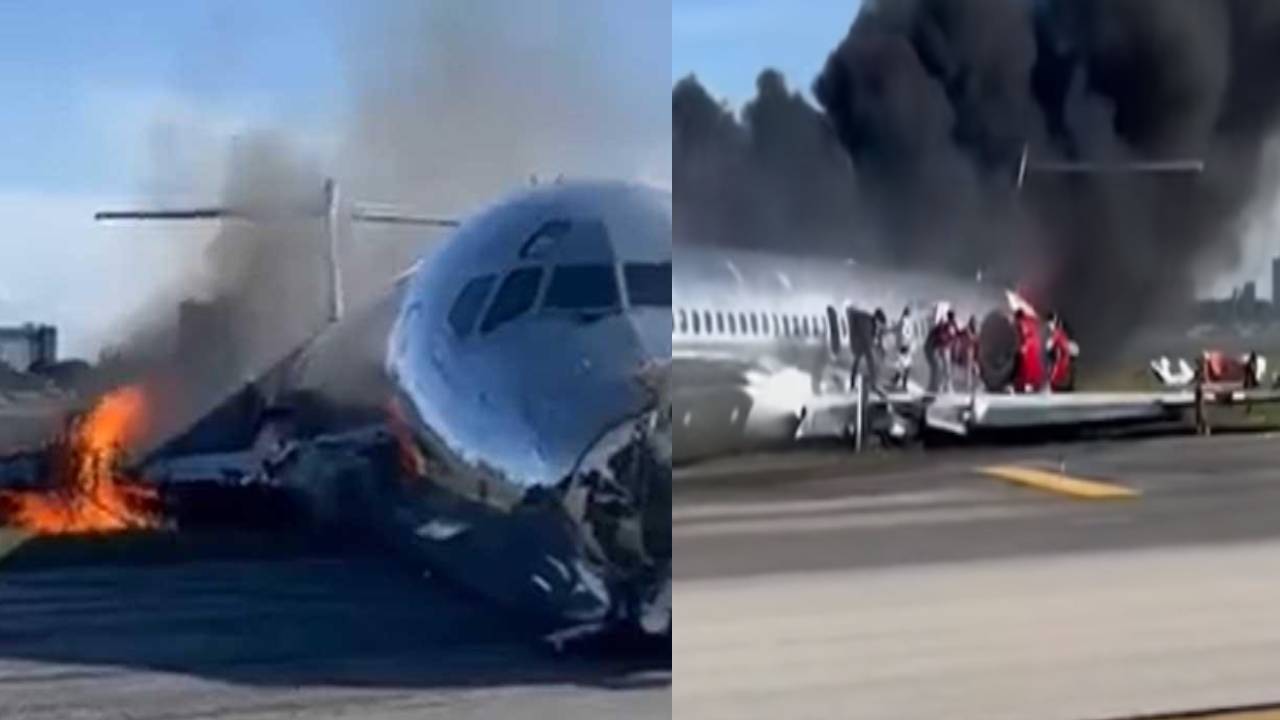 Video: Angustia y terror vivieron pasajeros de avión que se incendió al aterrizar en Miami