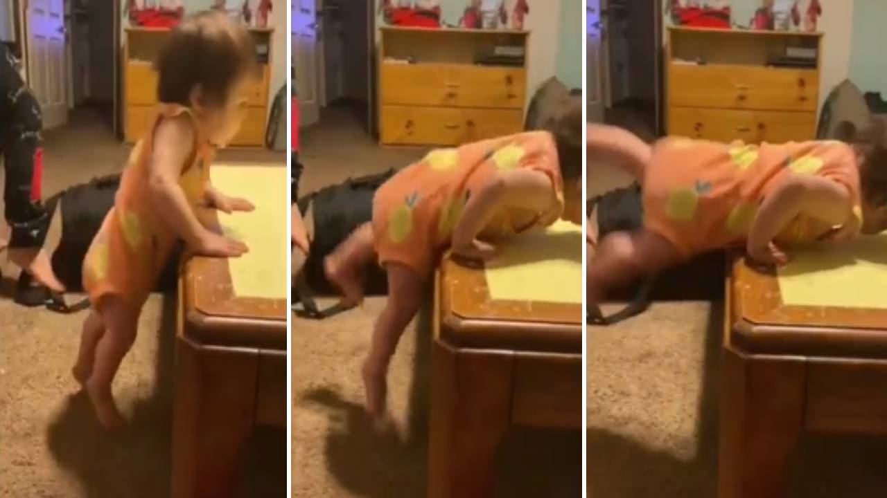 Furor en redes por este vídeo: Bebé es arrastrado por un fantasma mientras intenta subir una mesa