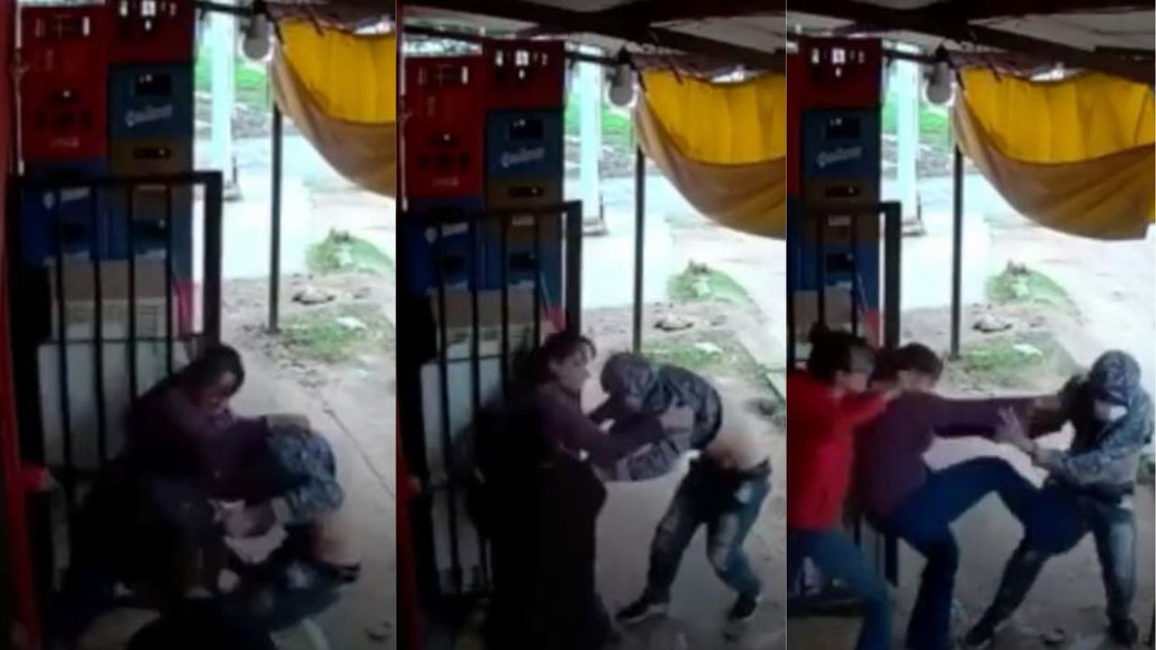 Vídeo: Madre e hija atacan a golpes a dos sujetos que intentaban robar su tienda
