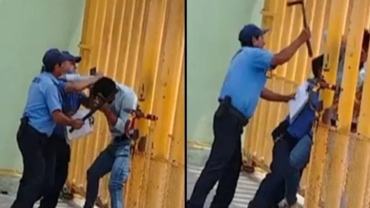 A puño y con tolete: captan pelea de dos guardias de seguridad con un estudiante