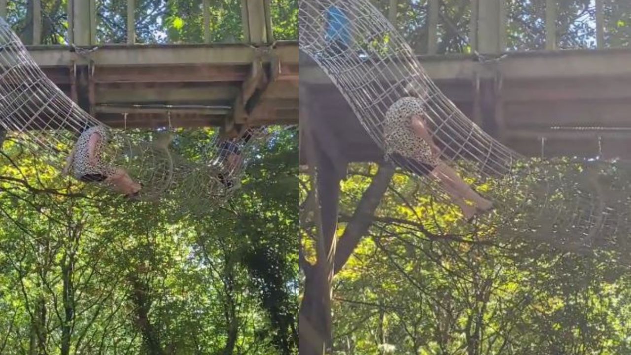 Abuelita queda atorada en túnel de fierro en un parque temático de Inglaterra