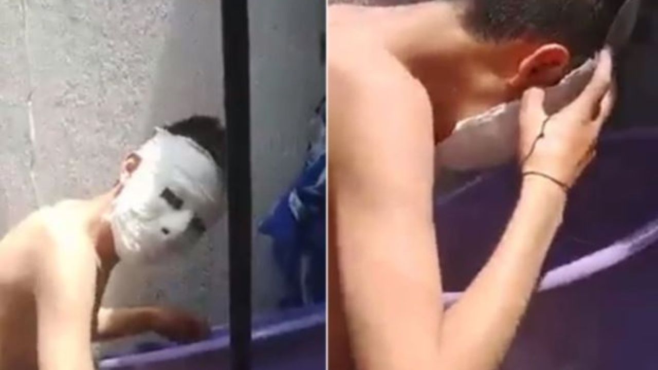 'Voy a demandar a la maestra',  alumno hizo máscara de yeso y le quedó pegada en el rostro: Video