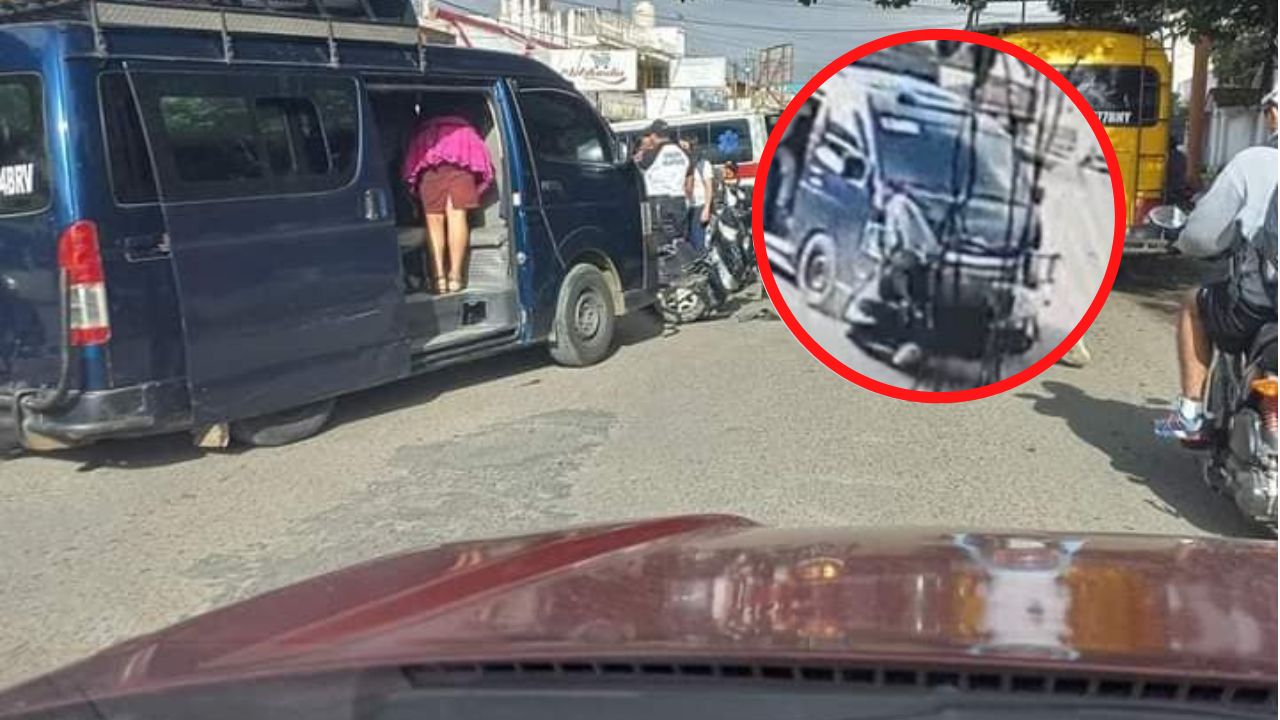 Video capta a mujer motociclista sin casco impactar de frente contra microbus