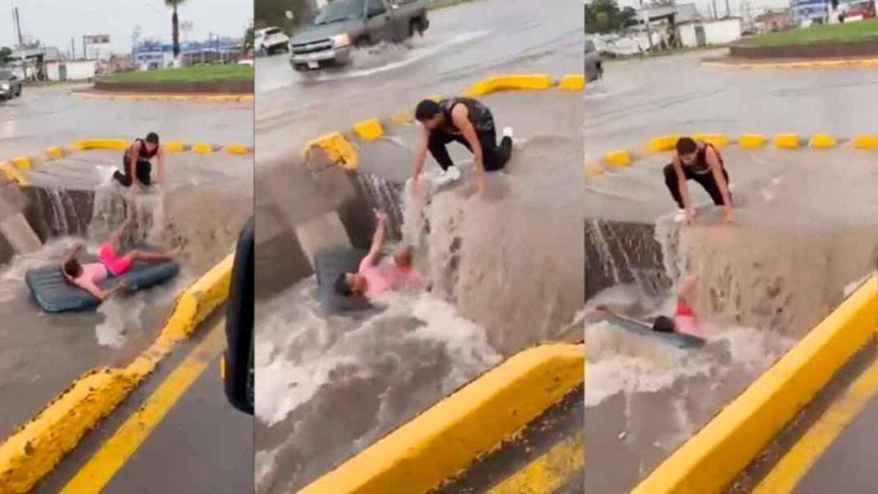 Video: Hombre es 'succionado' por una coladera cuando daba un paseo en inflable en México