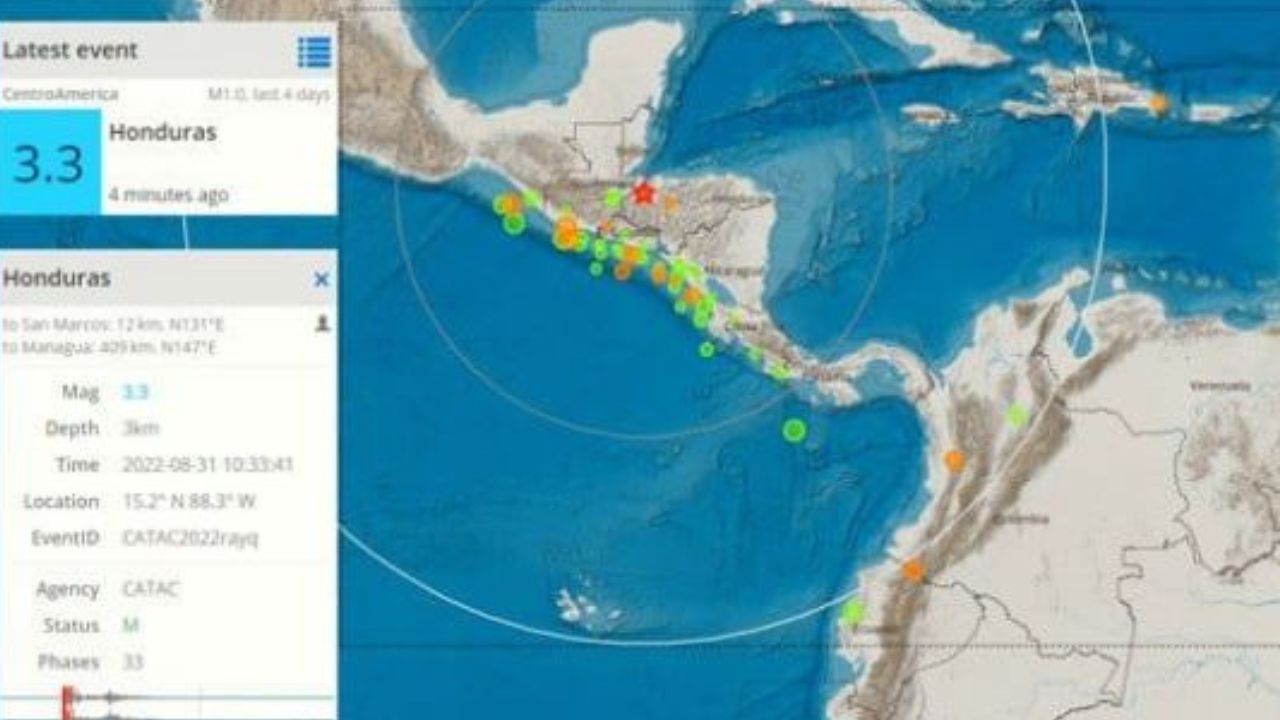 Sismo de 3.3 grados sacude Santa Bárbara, occidente de Honduras