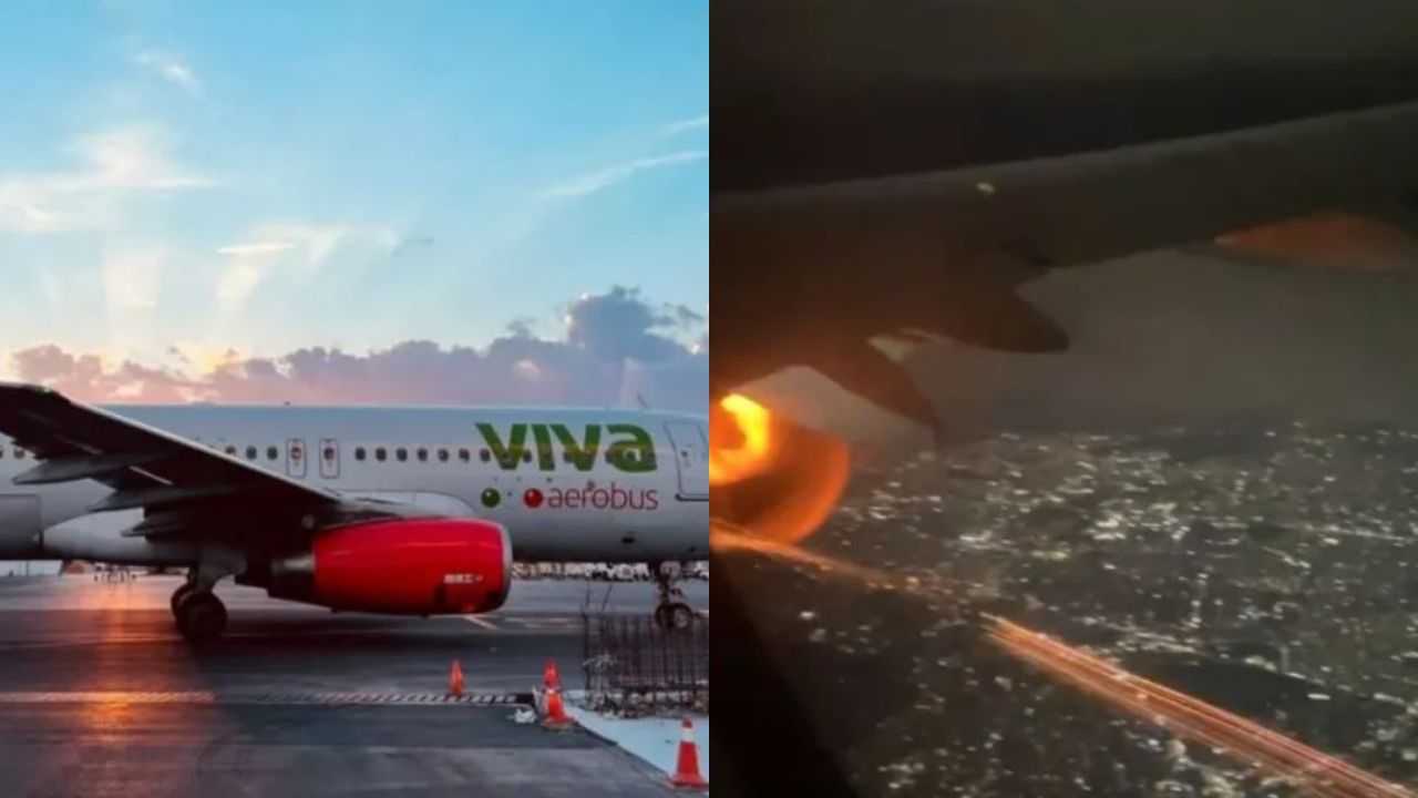 Tensión en el aire: mujer capta chispas que salían de la turbina de un avión en México