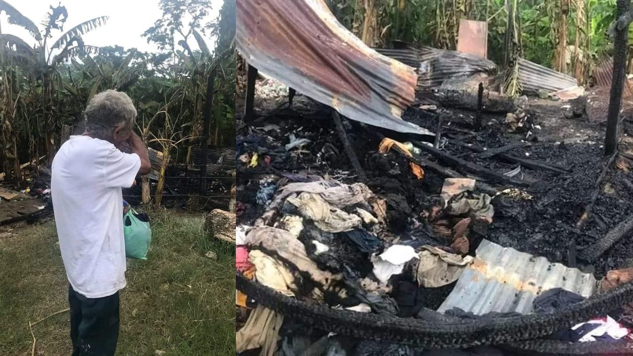 Abuelito hondureño rompió en llanto tras mirar su casa reducida en cenizas en Cortés