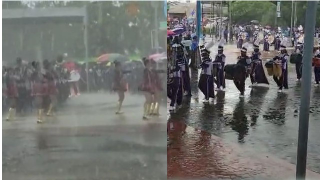 Video: Bajo la lluvia desfilaron estudiantes en Choluteca