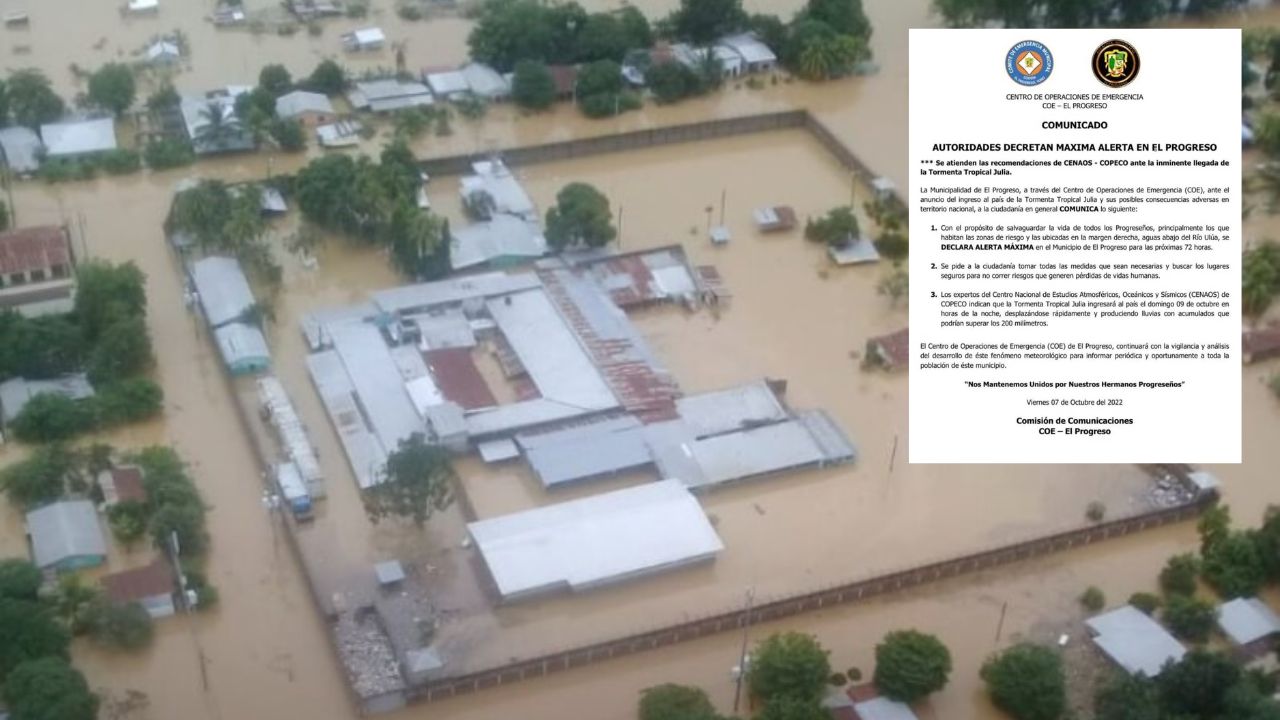 El Progreso se declara en alerta máxima por llegada de Julia