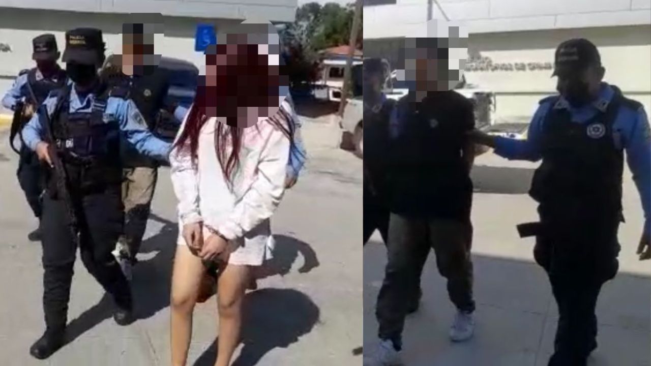 ¡Capturados! 'La Karol G' y 'El Yordi' supuestos pandilleros con fusil AR-15 y droga en Chemelecón