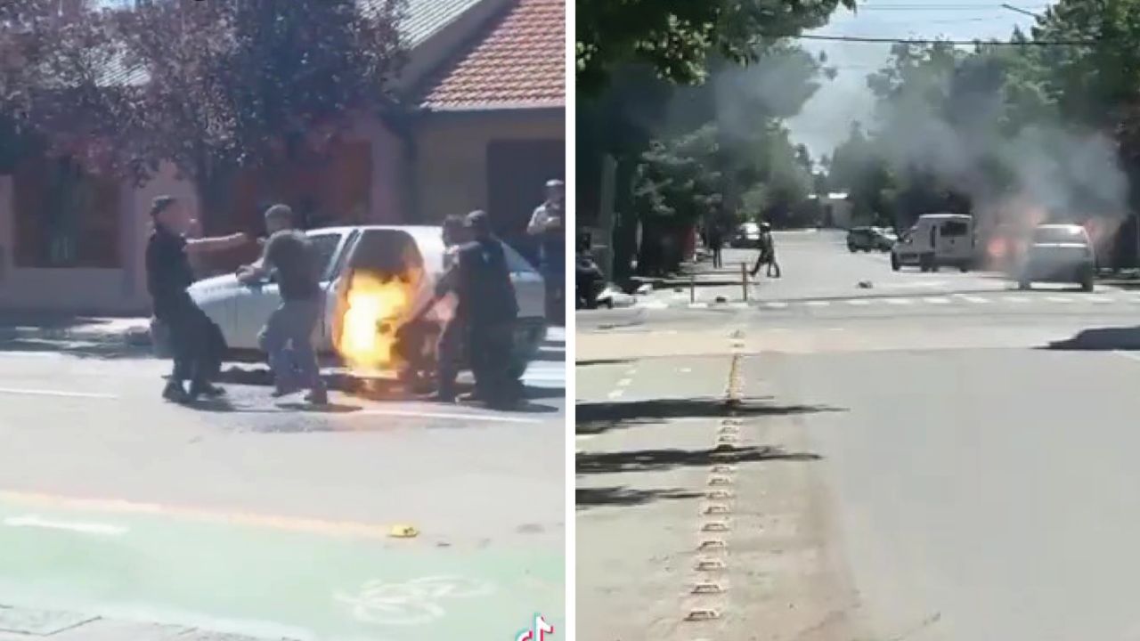 En video: padre e hijo optaron por prenderle fuego a su auto antes que se los decomisaran