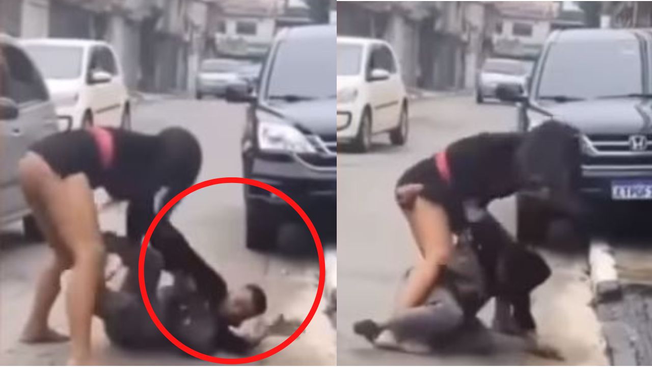 Video: Candente mujer dio tremenda paliza a hombre en concurrida calle