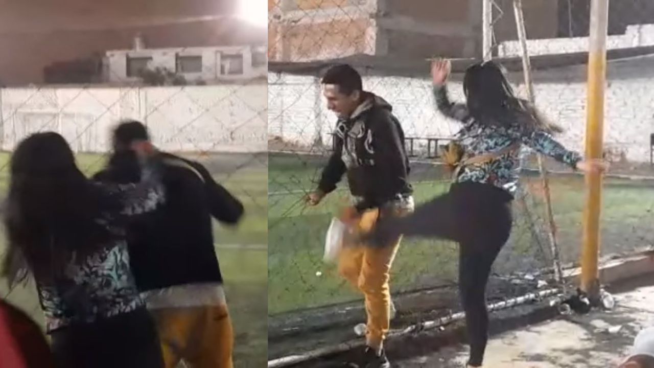 ¿Muy tóxica? Estaba bebiendo licor con sus amigos en cancha de fútbol; llegó su mujer y lo sacó a golpes