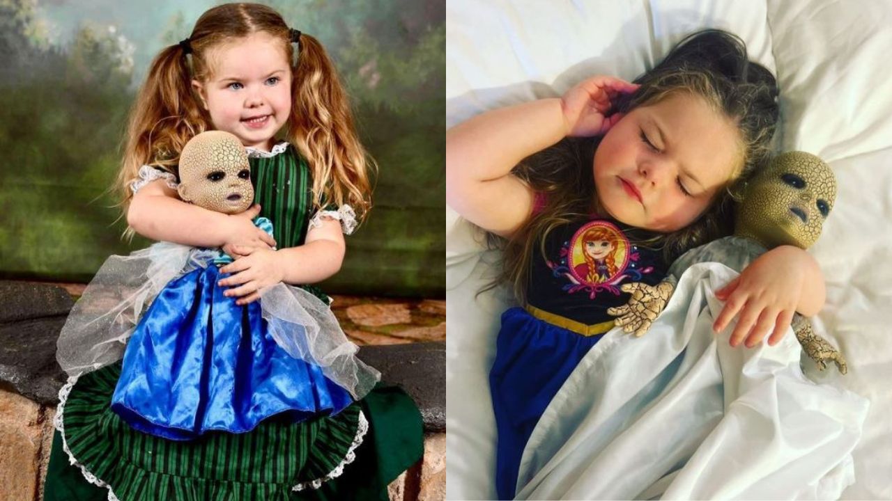 Niña de 3 años se vuelve viral por su muñeca 'siniestra': la lleva a todos lados y hasta duerme con ella