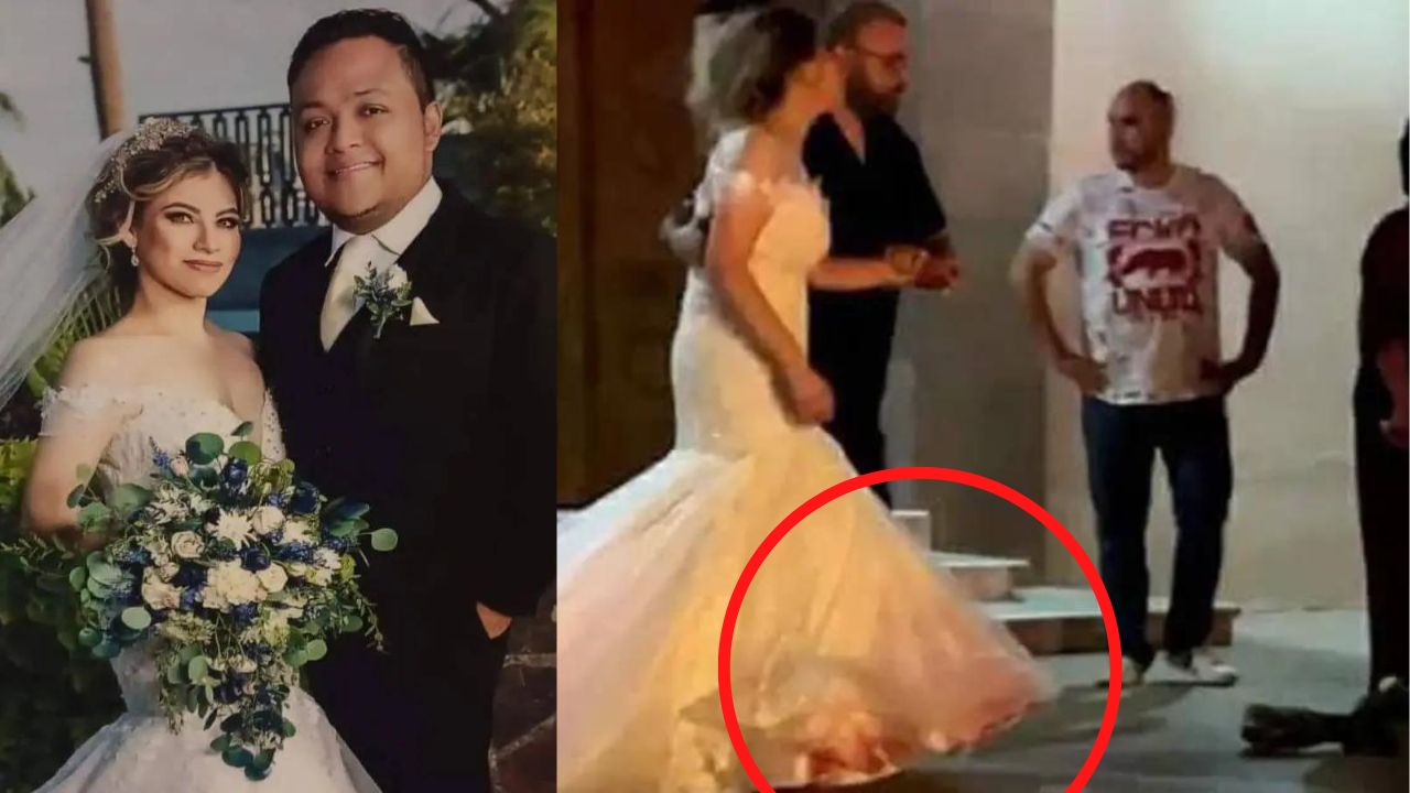 Con su vestido blanco y manchado en sangre, novia llora asesinato de esposo en la iglesia