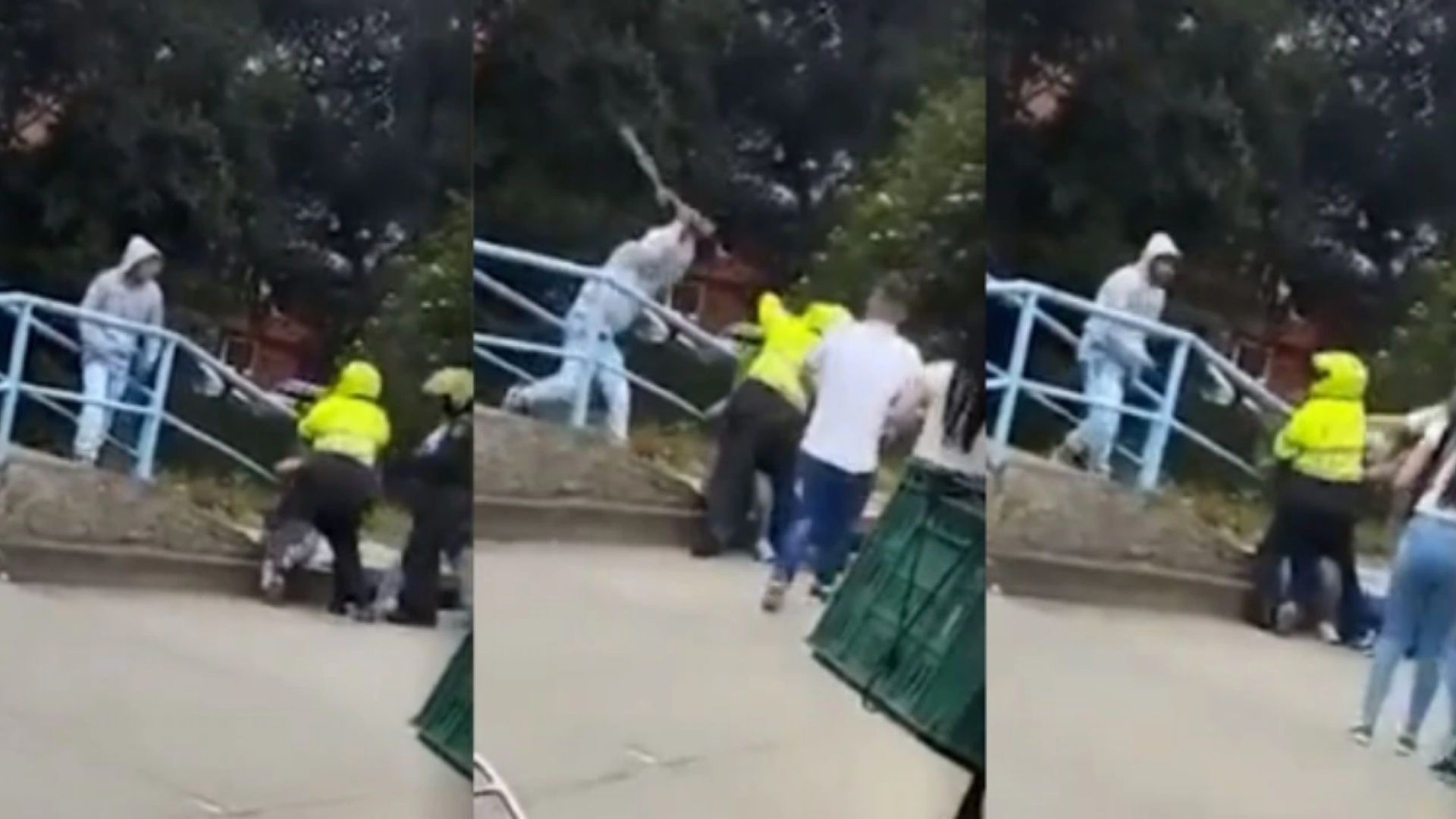 En video: rente a policías, sujeto dio un golpe mortal a un hombre que se peleaba con otro en Bogotá