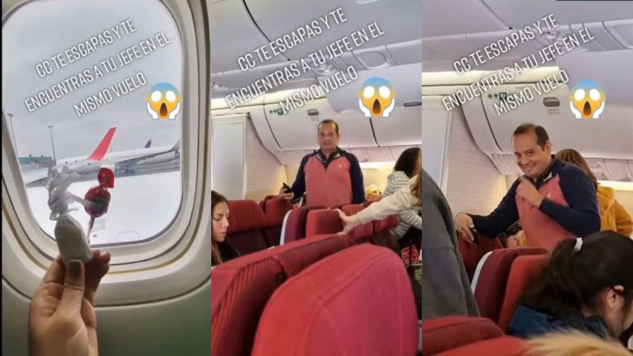 En video: Mujer se fugó de su trabajo para vacacionar y se encontró a su jefe en el avión