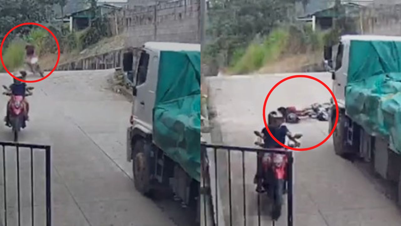 Vídeo: Hondureño cae de moto en movimiento y se salva de morir aplastado por camión
