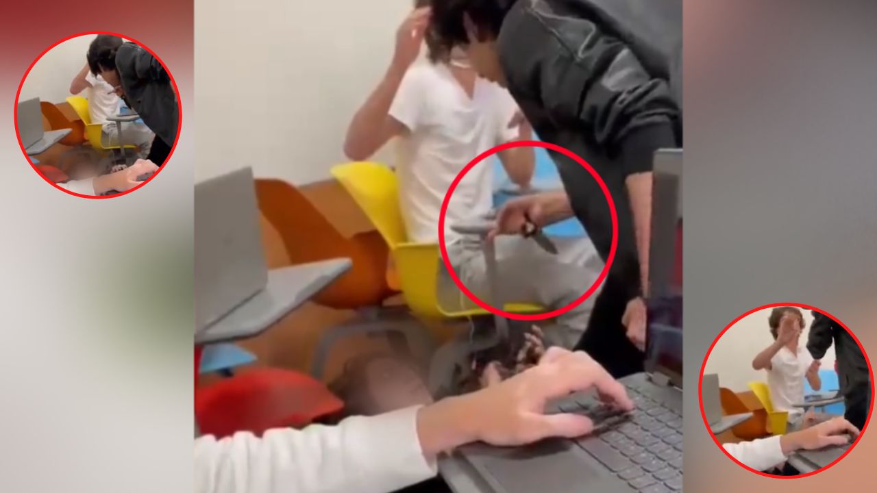 Video | ¡Terrible! con un cuchillo joven amenazó a sus compañeros mientras recibían clases