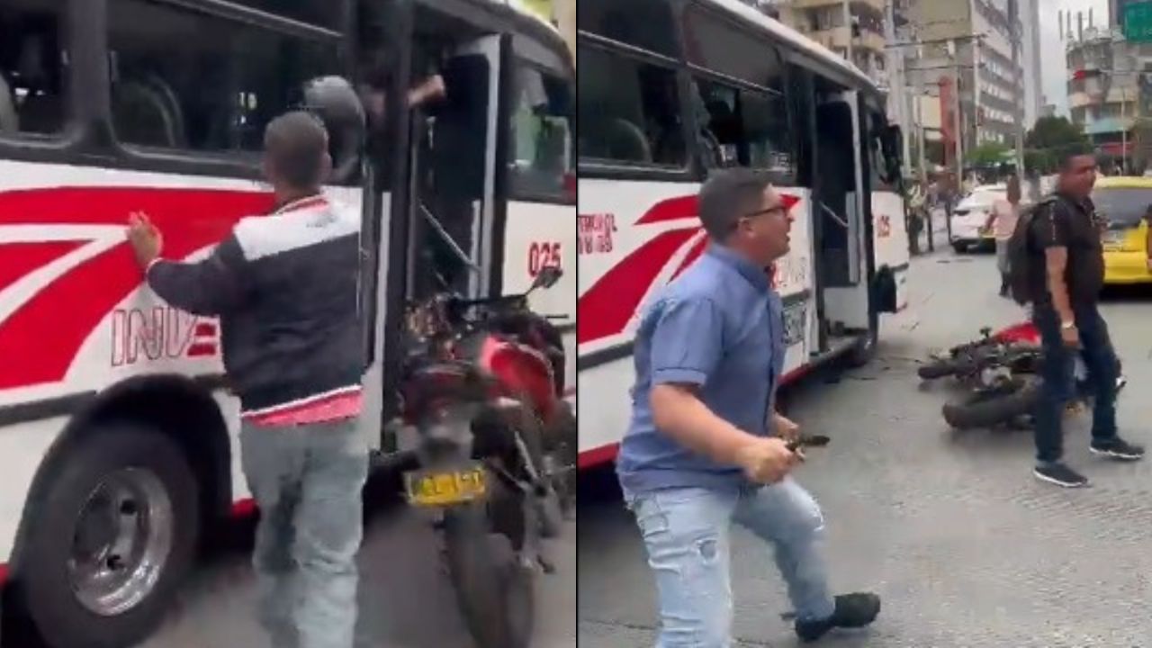 A machetazos se enfrentan motociclista y conductor de bus en vía pública tras colisión