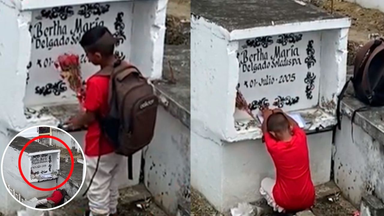 Desgarrador: niño visita la tumba de su mamá para enseñarle sus calificaciones