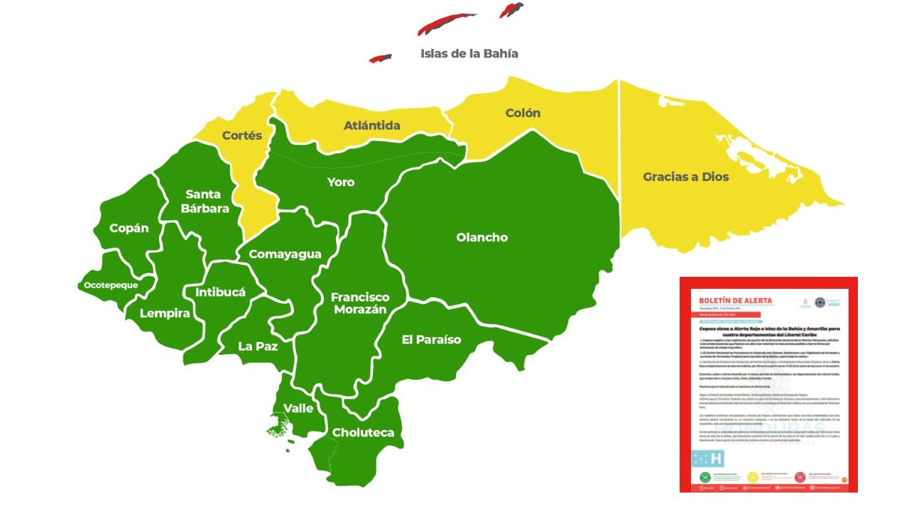 En alerta roja Islas de la Bahía por tormenta tropical Lisa; hay cuatro departamentos en alerta amarilla