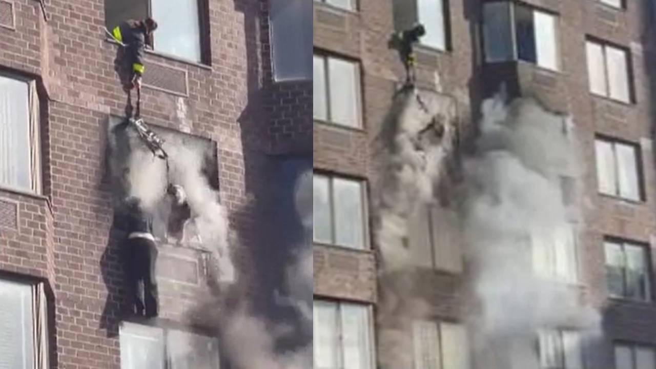Vídeo: así fue el angustioso rescate de una mujer que quedó colgada en edificio en llamas en Nueva York