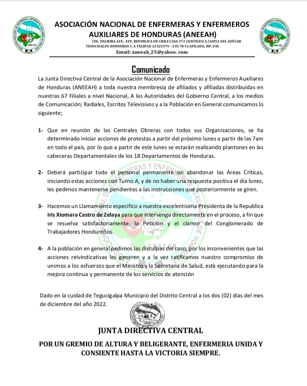 Enfermeros anunciaron acciones de protesta a nivel nacional a partir del lunes