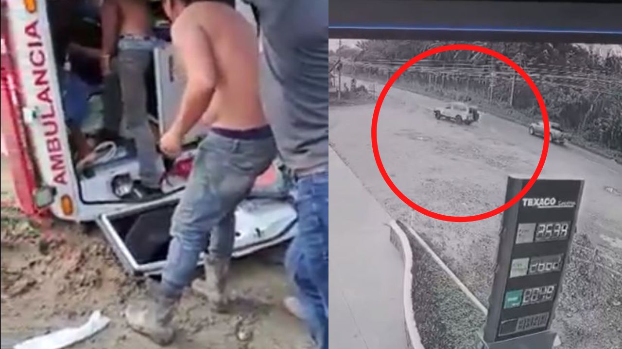 Ambulancia con pacientes se volcó por 'capearse' una motocicleta y todo quedó en vídeo