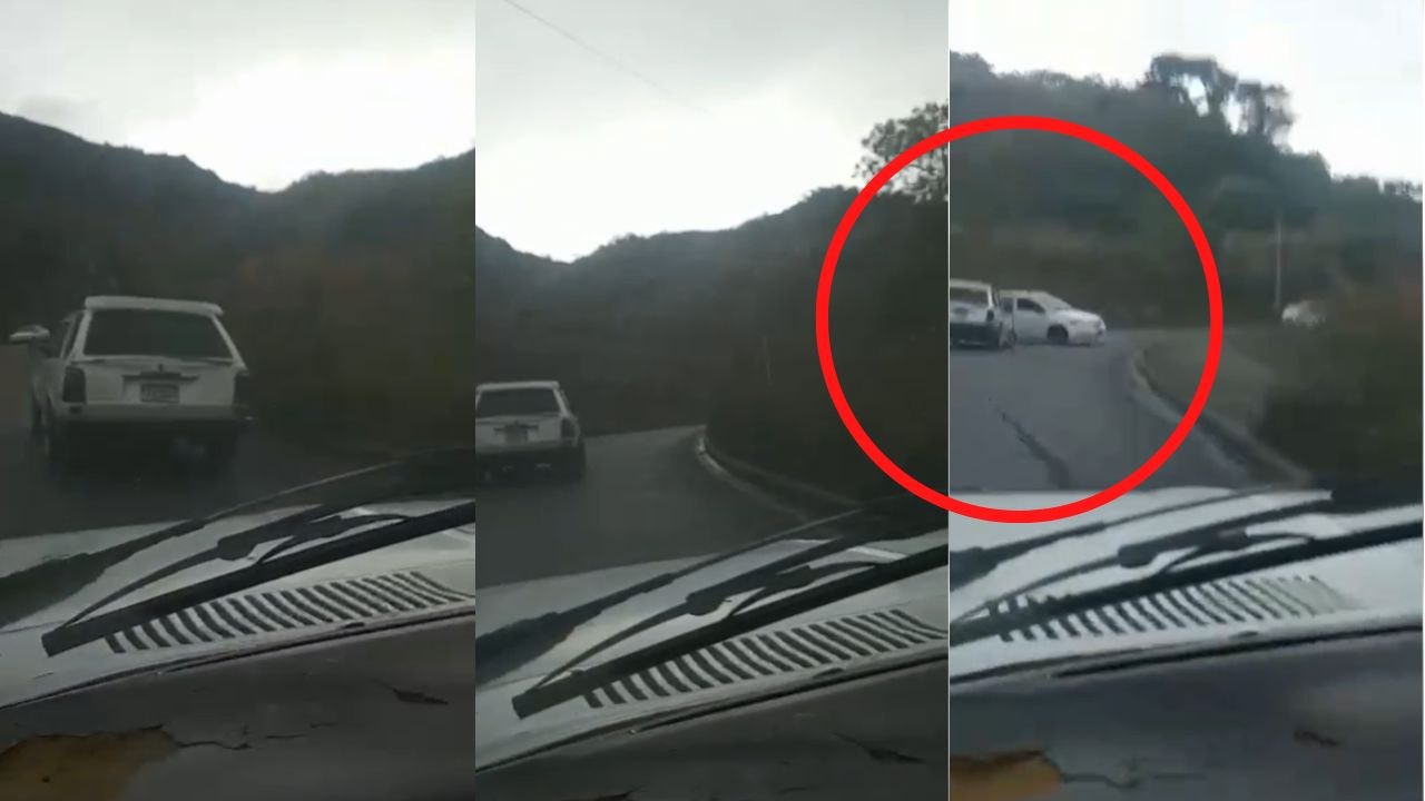 Captan impactante accidente en la cuesta El Chile: ¡Taxista perdió el control e invadió carril contrario!