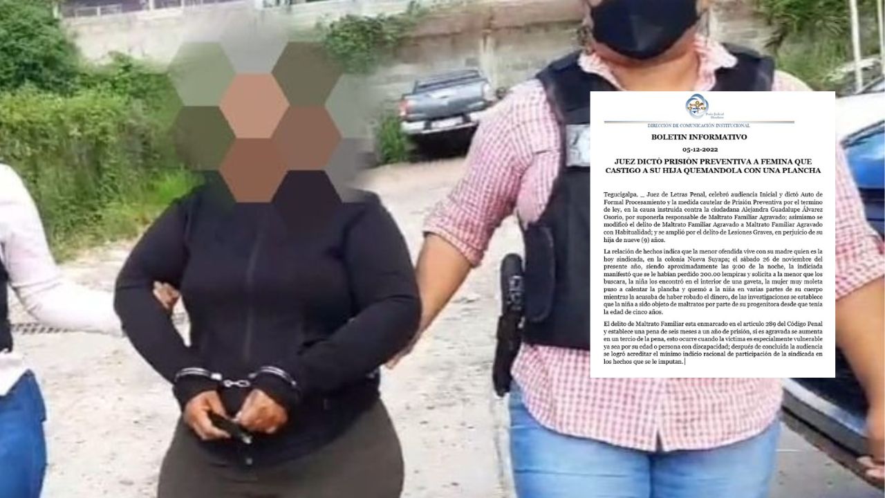 Dictan auto de formal procesamiento contra madre que quemó a su hija con una plancha